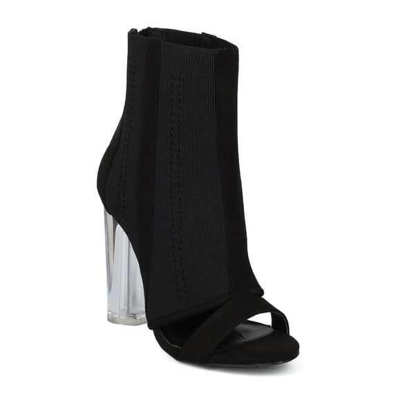 New Women Open Toe Cut Out Perspex Block Heel Ankle Boot - 18041 Wild Diva Line