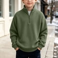 thumbnail image 2 of BXJX Boys Sweatshirts with Half Zip, Long Sleeve Waffle Knit Stand up Collar School Pullover Tops Army Green Size 3-4 T, 2 of 9