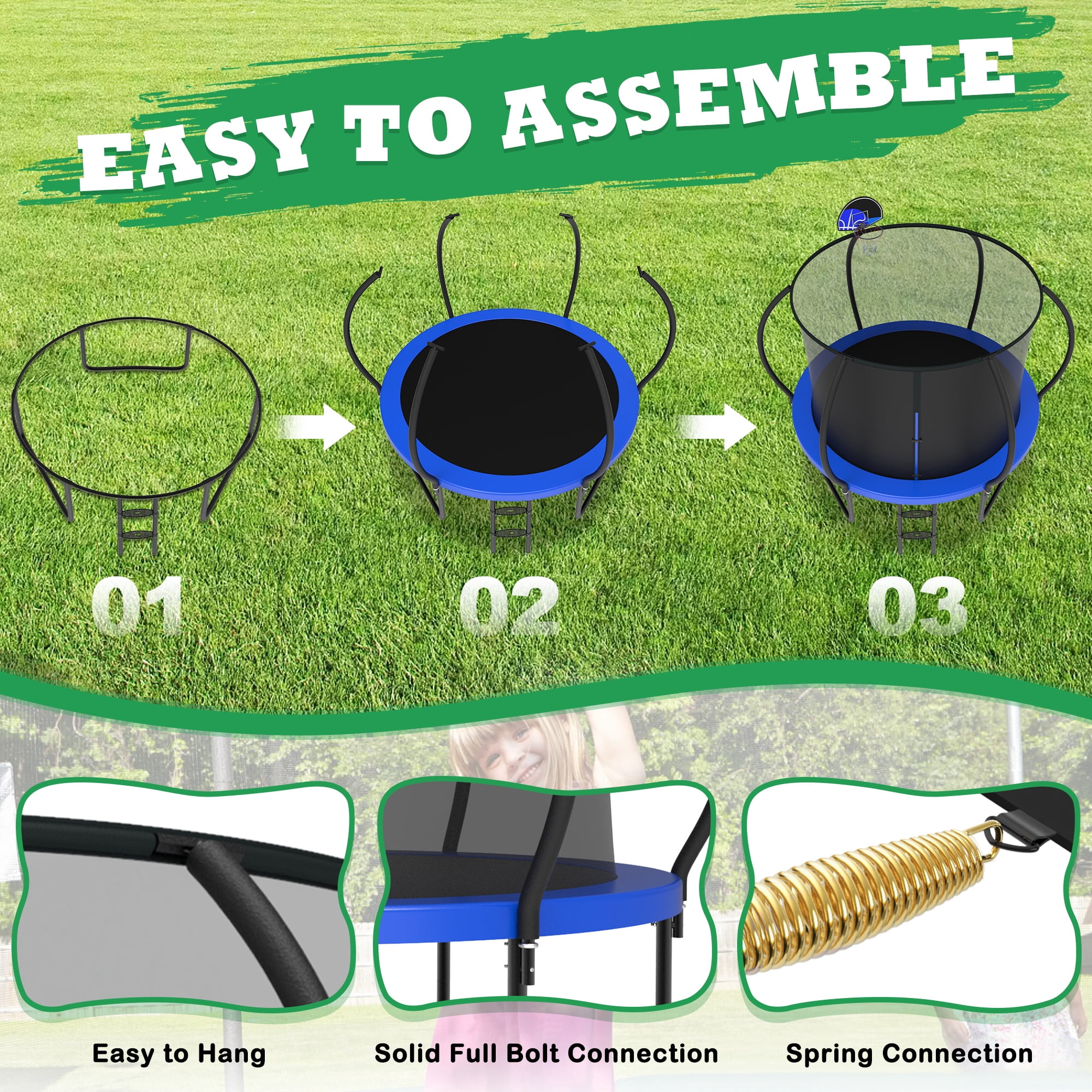 LHX Trampoline 16FT 14FT 10FT Outdoor Trampolines for Kids and Adults with Enclosure Net, Basketball Hoop, 1000LBS Loading Backyard Pumpkin Trampolines, Heavy Duty Galvanized Trampolines