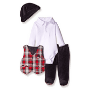 $52 Little Me Baby Boy's, 4 Piece Plaid Vest Set, Black/Multi, 9 Months