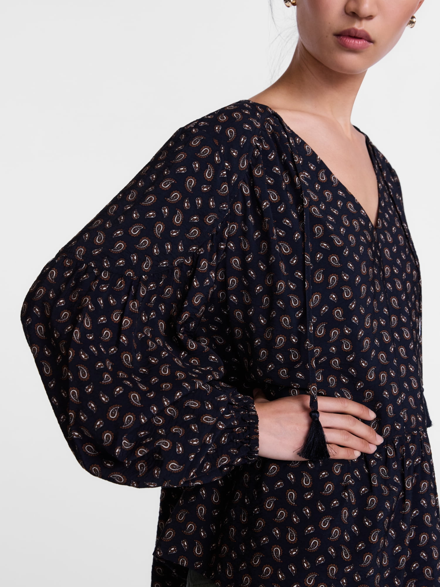 Scenario Women's and Women's Plus Gathered Yoke Blouse with Long Sleeves, Sizes XS-4X