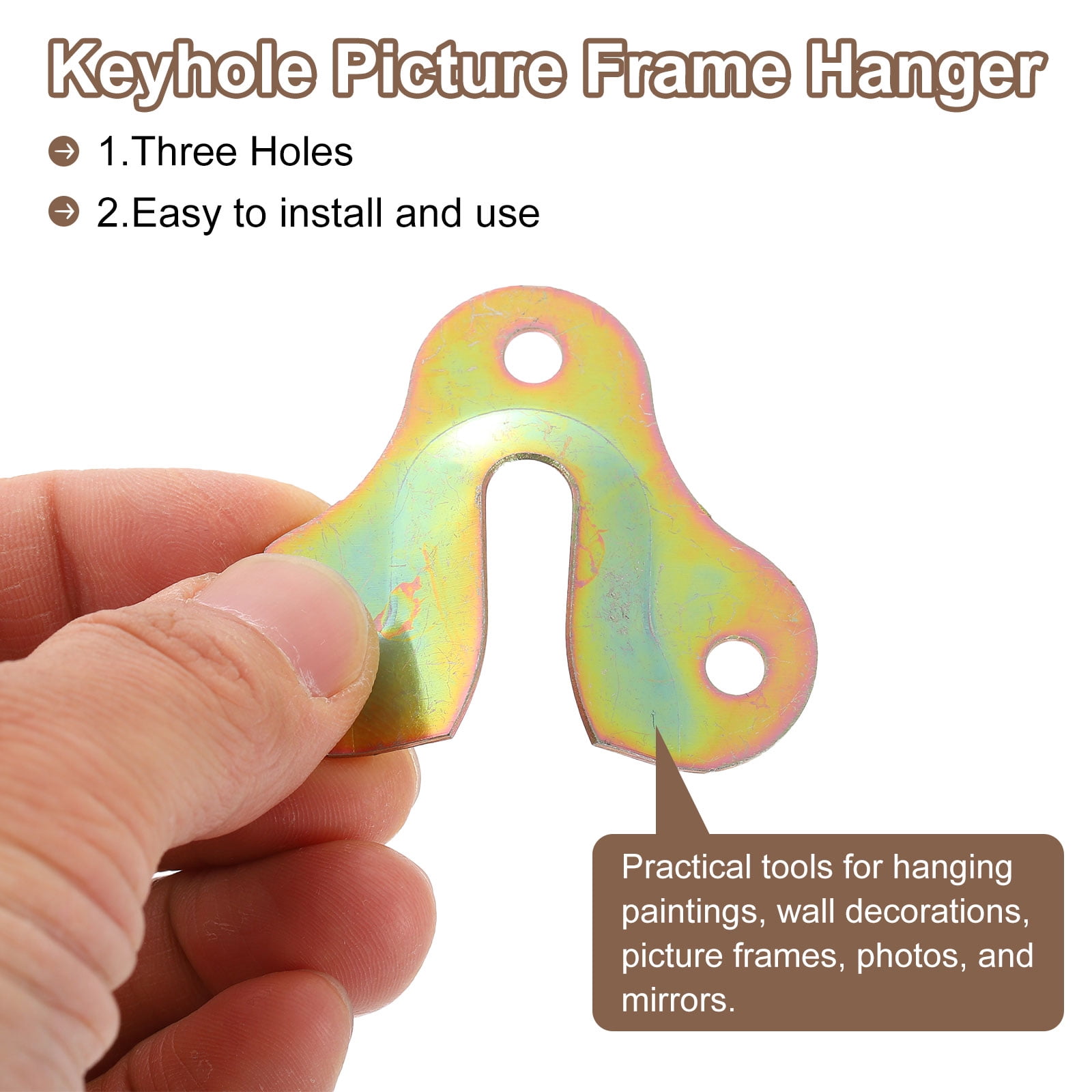 50Pcs Keyhole Picture Frame Hangers, 50x44mm Keyhole Hanging Plate, Zinc Yellow