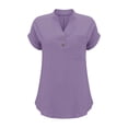 thumbnail image 4 of T-Shirts Femmes Plus Mode Décontractée Col en V Boutonné Manches Courtes avec Poches - Hontri, 4 of 5