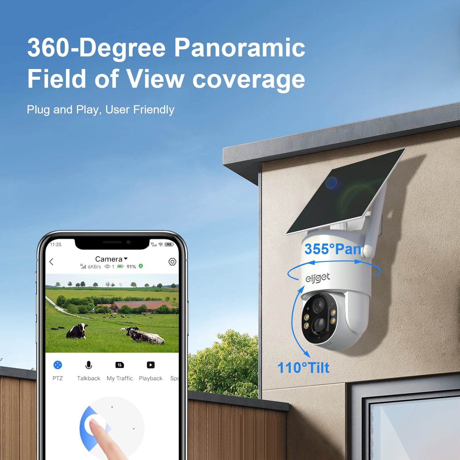 4G LTE Cellular Solar Security Camera, Wireless Outdoor 2.5K Surveillance Camera with SIM Card No-WiFi, 360 Live View, Spotlight Color Night Vision, Motion&Siren Alert, 2-Way Audio