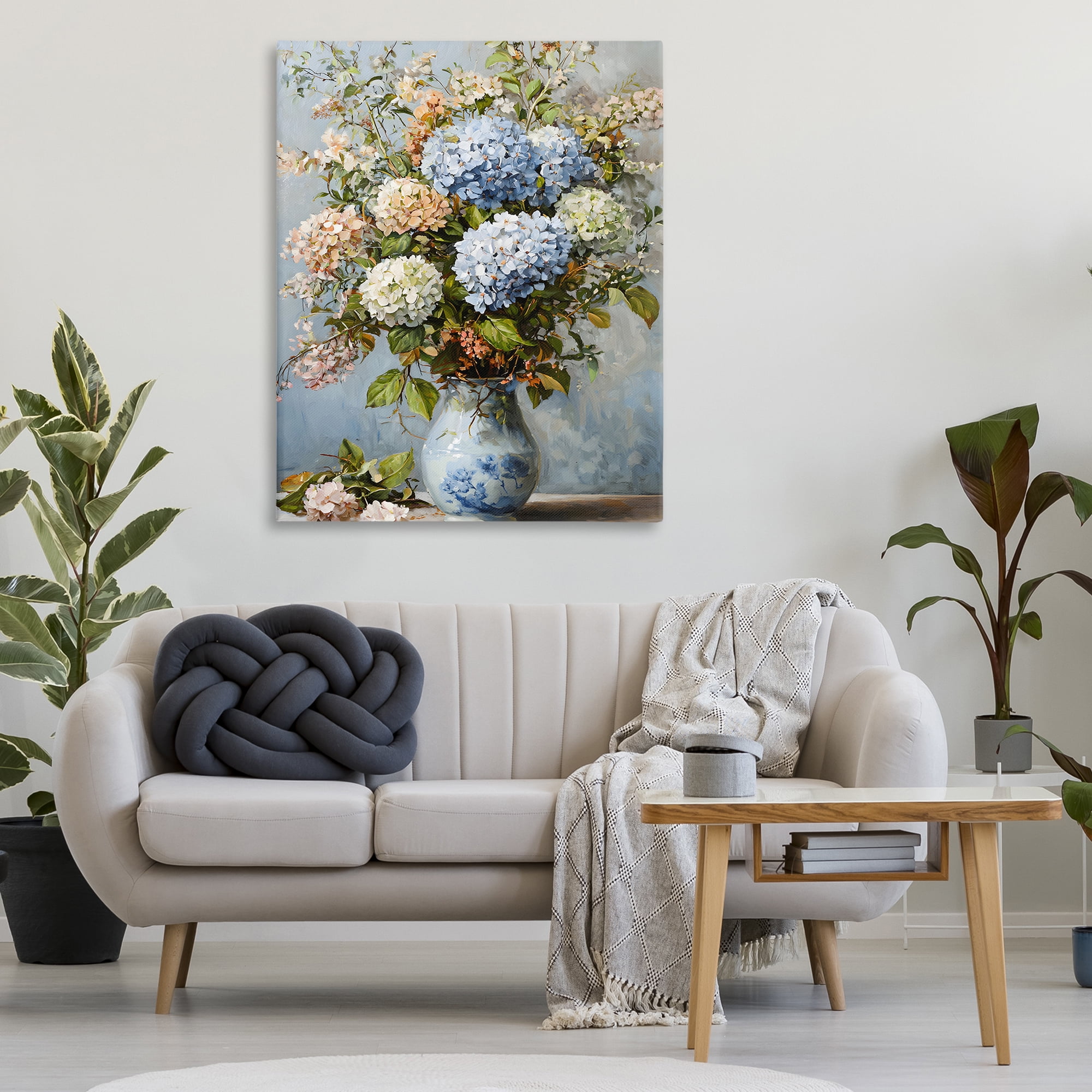 Stupell Industries Classic Hydrangeas & Leaves Floral Painting Wrapped Canvas Canvas Art Print Wall Art, 36 x 48