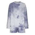 thumbnail image 5 of Weekly Deal kttectoa Outfits for Women Trendy Casual Outfits Outdoor Clothing Winter Sets Tie Dye Print Long Sleeve Crew Neck Pullover Tops and Elastic Waist Shorts Winter Clothes for Women, 5 of 6