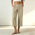 thumbnail image 2 of VBVC Women's Cotton Linen High Waisted Capri Pants , Wide Leg Work Beach Cropped Trousers For Women , Ladies' Button Fly Breathable Pants with Pockets,Beige,S-2XL, 2 of 8