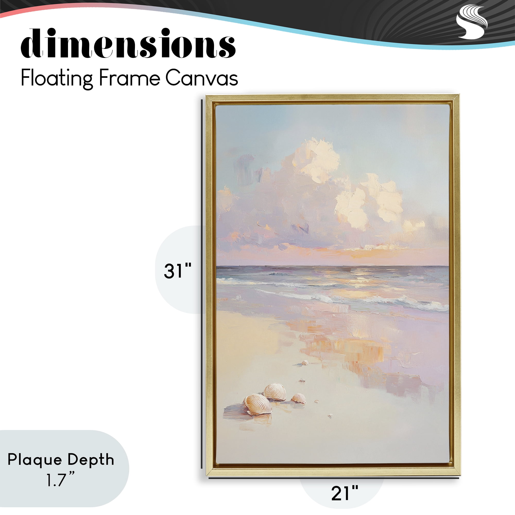 Stupell Industries Pastel Sunset Over Seashells Gold Framed Floater Canvas Wall Art, design by Sisi and Seb