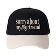 thumbnail image 6 of Sorry about my Boyfriend Letter Embroidered Color Block Trucker Hat Unisex Adjustable Cotton Breathable Fashion Cap for Travel Daily Wear, 6 of 10