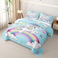thumbnail image 3 of Manfei Rainbow Unicorn Twin Quilt Set, Cartoon Magic Animal Twin Coverlet Set, Blue, 2pcs, 1 Bedspread and 1 Pillowcase, 3 of 7