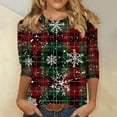 thumbnail image 2 of biudgviw 3/4 Length Sleeve Womens Tops Christmas Print Casual Loose Fit Crewneck Pullover Tunic Tops Plus Size Lightweight Party Outfits, 2 of 5