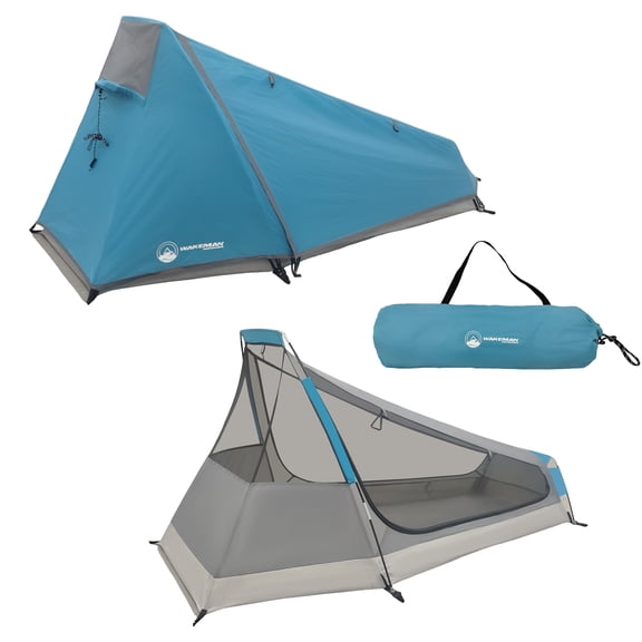 Wakeman Outdoors Single Person Tent - Ultralight 1 Person Camping Tent with Rainfly and Bag, Blue