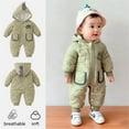 thumbnail image 2 of Fesfesfes Baby Boys Girls Winter Warm Thick Hooded Romper Jumpsuit Zipper Long Sleeve 1 Piece Padded Toddler Snowsuit Outfit 0 to 24 Months(Green,6-9 Months), 2 of 9