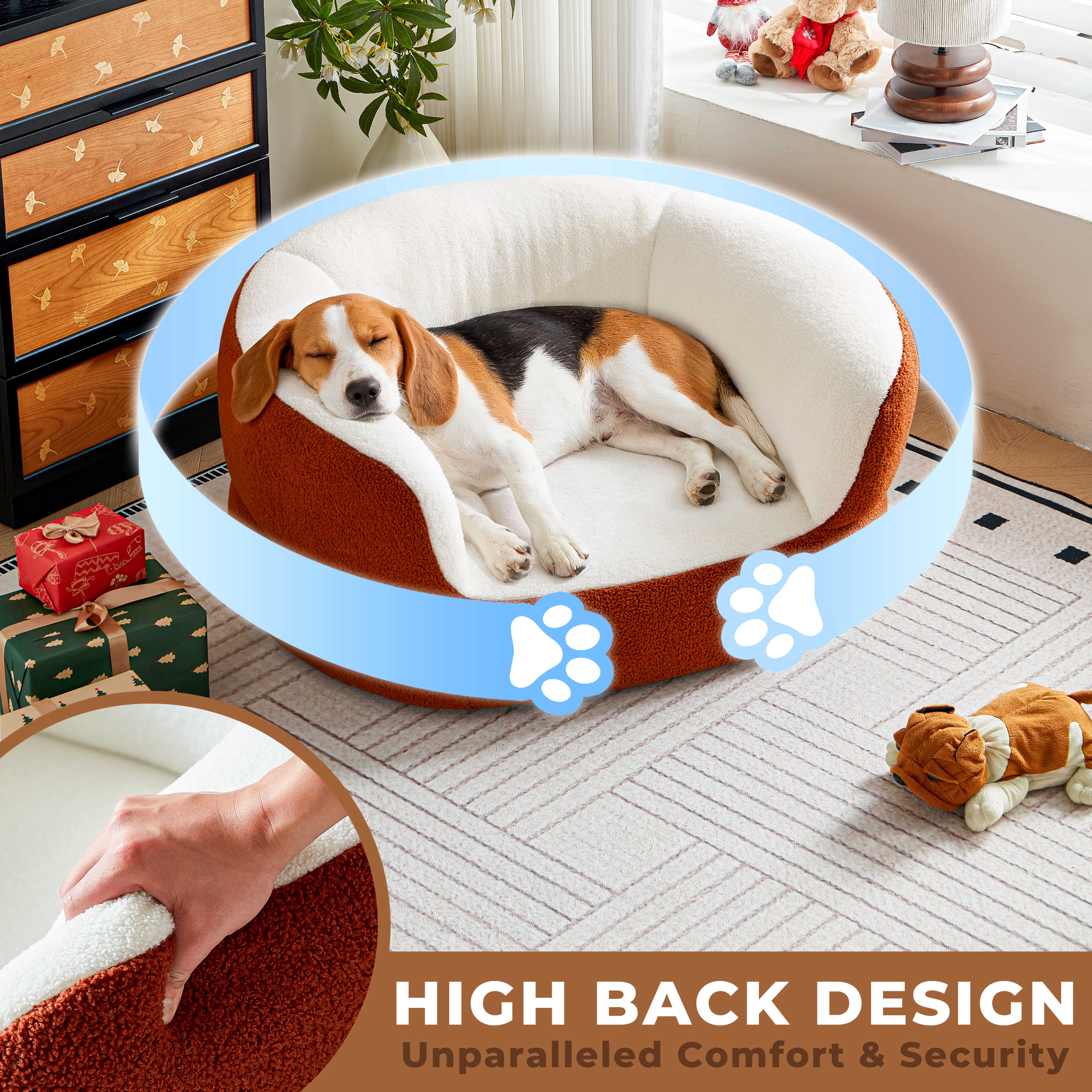 Faux Shearling Indoor Dog Bed Couch for Large and Medium Dogs under 70 lbs, Orthopedic Donut Round Elevated Furniture Pet Bed Sofa with High Backrest, No Assembly Required