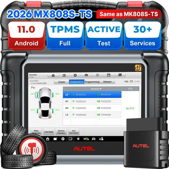 Autel Maxicheck MX808S-TS Scanner:  Same as MK808S-TS MK808Z-TS, Top TPMS Pro-gramming Tool, 3000  Active Test, 28  Service, 11 OS, FCA