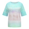 thumbnail image 4 of Tops de Manga Corta de Verano para las Mujeres Cuello Redondo Impresión, Moda Casual Blusa Suéter de Poliéster, 4 of 6