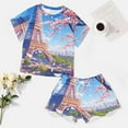 thumbnail image 4 of Blossoming Paris Eiffel Tower 2 Pack Women’s Pajama Set Print Sleepwear And Shorts Y2k Loungewear Sets S-5XL, 4 of 7