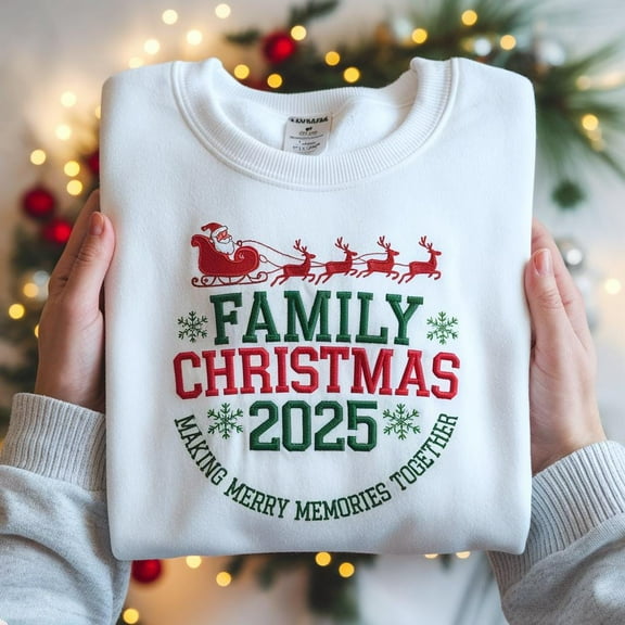 EMBROIDERED Family Christmas 2025 Shirt, Matching Holiday Crew Sweatshirt, Santa Sleigh Xmas Tee, Festive Family Outfit, Family Xmas Reunion
