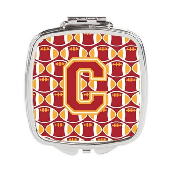 Carolines Treasures Letter C Football Cardinal & Gold Compact Mirror - Cardinal & Gold - 3in. H x 0.3in. W x 2.75in. L - 0.15 lbs