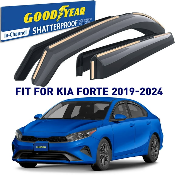 Goodyear Shatterproof in-Channel Window Deflectors for Kia Forte 2019-2025, Rain Guards, Window Visors for Cars, Vent Deflector, Car Accessories, 4 pcs - GY008426
