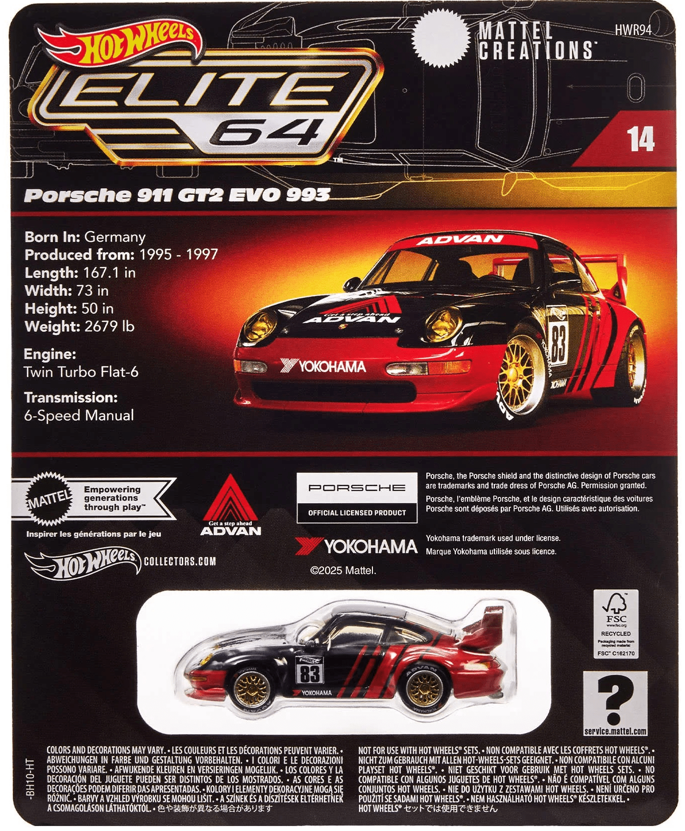 Hot Wheels Porsche 911 GT2 EVO 993 Collectors Elite 64