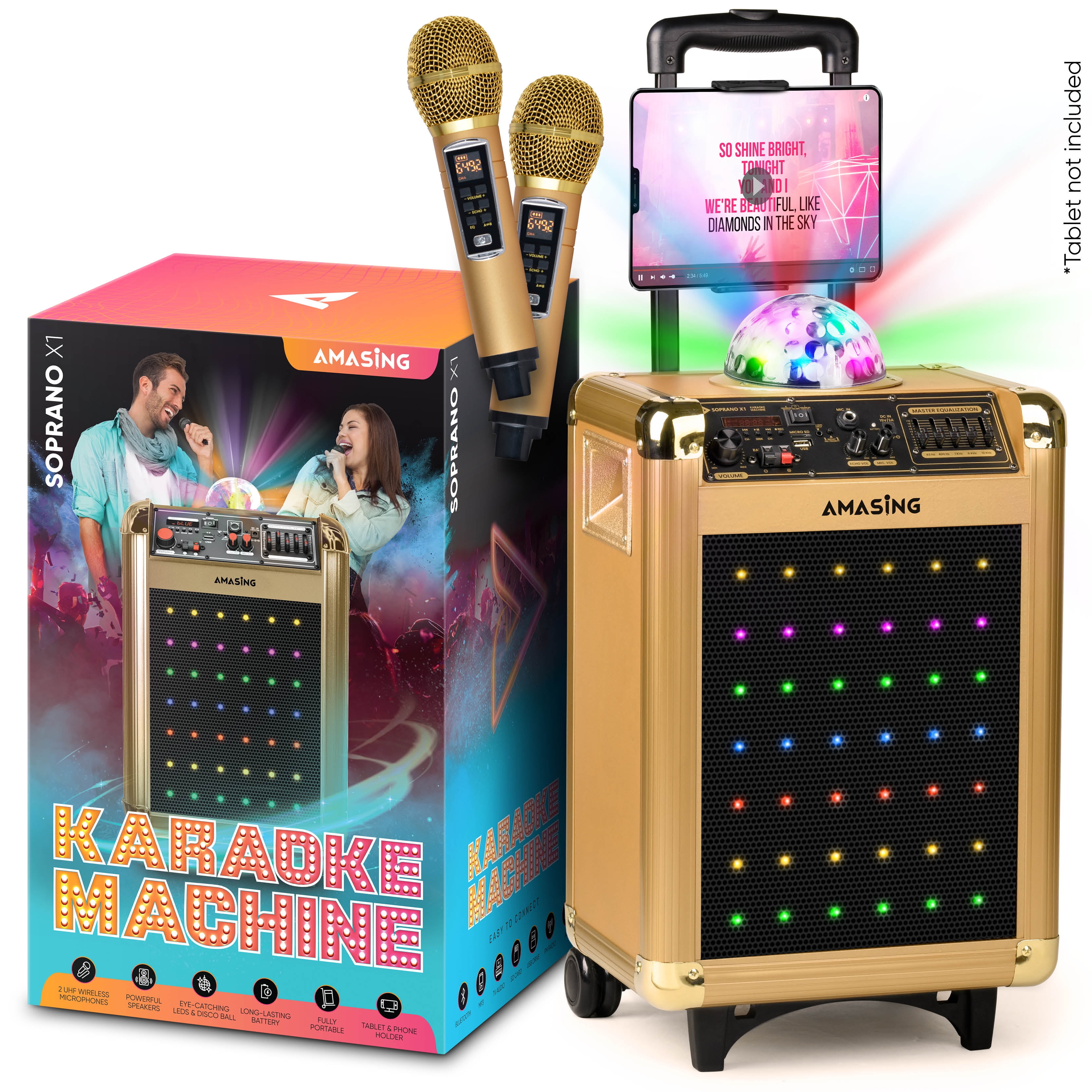 MASINGO Karaoke Machine, Bluetooth Portable PA Speaker System + 2