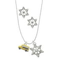 thumbnail image 1 of Delight Jewelry Silvertone Yellow School Bus Side Silver tone Snowflake Charm Necklace and Stud Earrings, 1 of 4