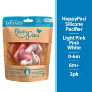 Dr. Brown's HappyPaci 100% Silicone Baby Pacifier 0-6m, BPA Free, White, Pink, Light Pink, 3 Pack