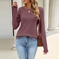 thumbnail image 4 of CHGBMOK Womens Crew Neck Tops Long Sleeve Hollow Lace Shoulder Shirts Soft Knit Blouses Office Layering Basic Daily Wear Tops, 4 of 8