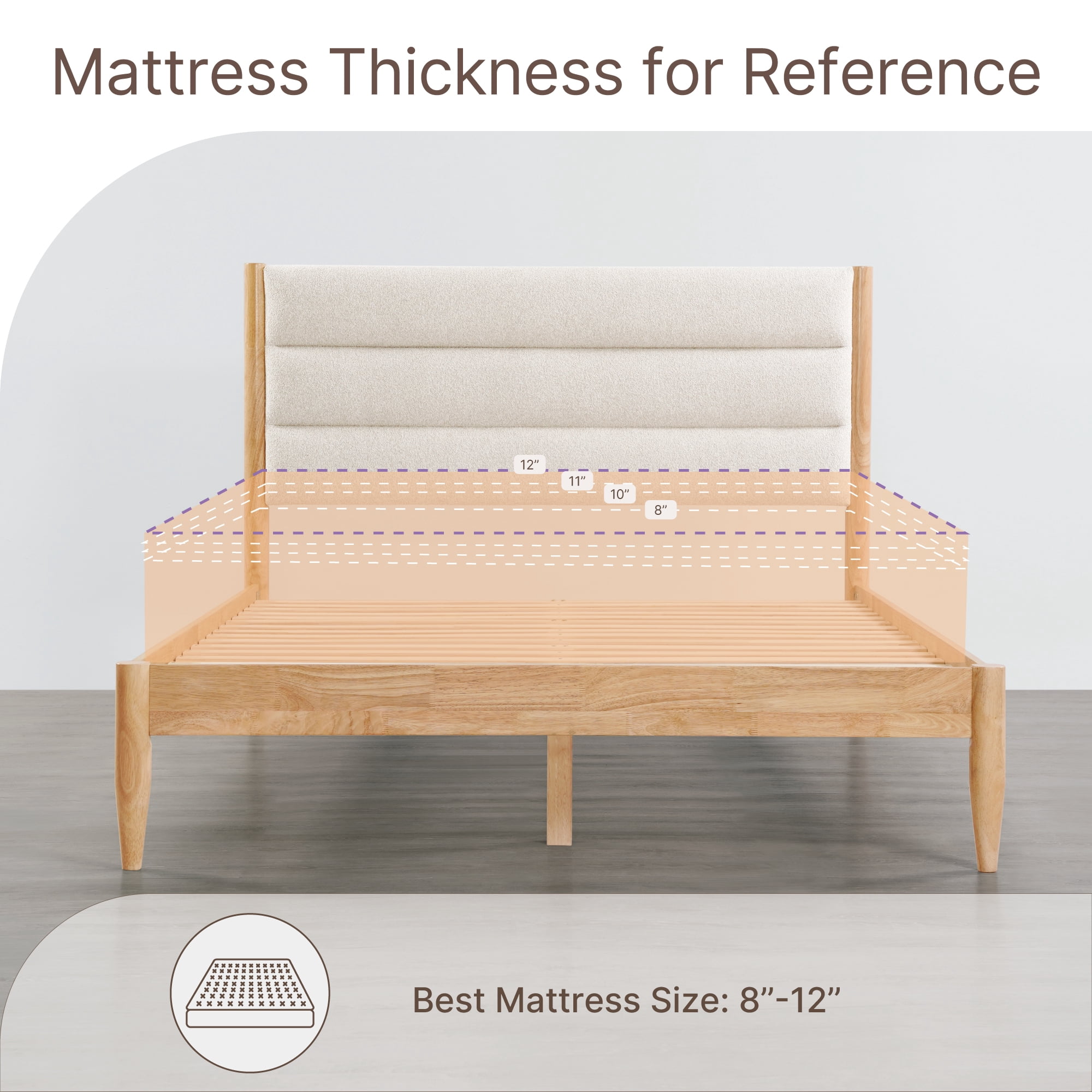 Spruce & Spring Upholstered Solid Wood Platform Bed Frame with Headboard Oatmeal, Full