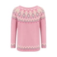 thumbnail image 6 of Fair Isle Sweater Women Vintage Long Sleeve Crewneck Sweater Fair Isle Knit Pullover Top Pink S, 6 of 6