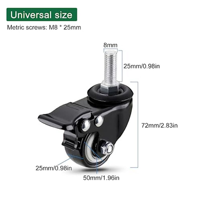 Casters Wheels, Casters Set of 4 Heavy Duty - Threaded Stem Mount (5/16in) Swivel Casters with Brake, for Cart Furniture
