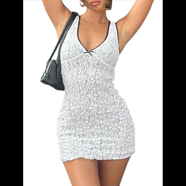 Vestidos Ajustados de Verano para Mujer, Cuello en V, Sin Mangas, para Vacaciones, Fiestas y Discotecas. S