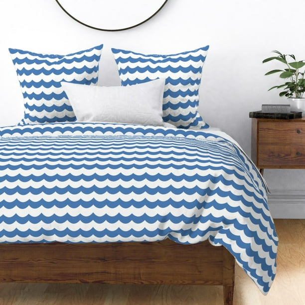 Blue And White Scallop Zigzag Kids Nursery Waves Sateen Duvet