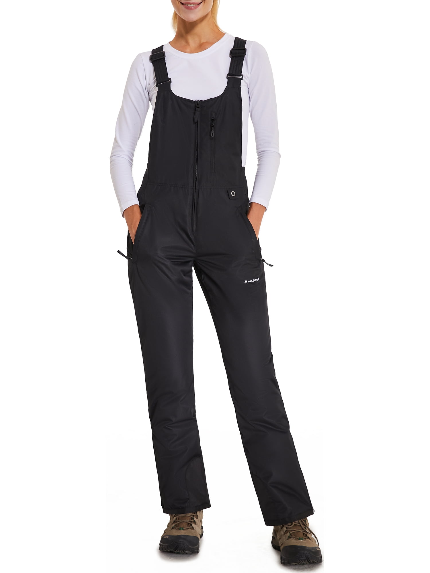 Benboy Women's Snow Bibs Ski Waterproof Windproof Insulated Overalls Ripstop Snowboard Pants Winter, Size: Medium, Black