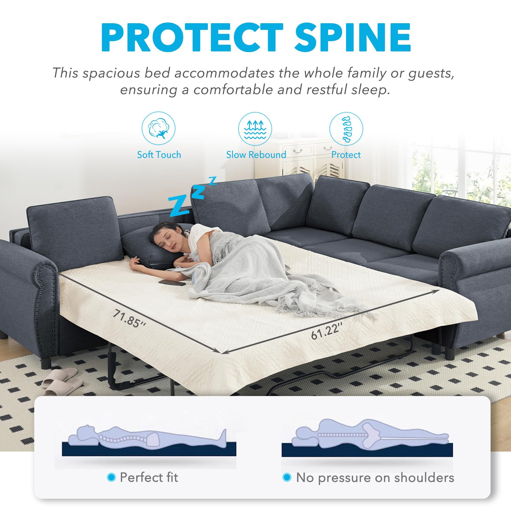 Tabaray Modern L Shaped Sleeper Sofa Bed with Small Full Mattress Bed, 104"Pull Out Sleeper Couch Bed Small Full Size,  6 Seater Sectional Furniture Sets for Living Room, Bedroom, Apartment