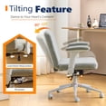 thumbnail image 3 of Ktaxon Office Chair with Chenille Fleece Upholstery, Flip-Top Armrest Desk Chair on Metal Star Base, Adjustable Height & Quiet Casters for Home Study Blue-Green, 3 of 8