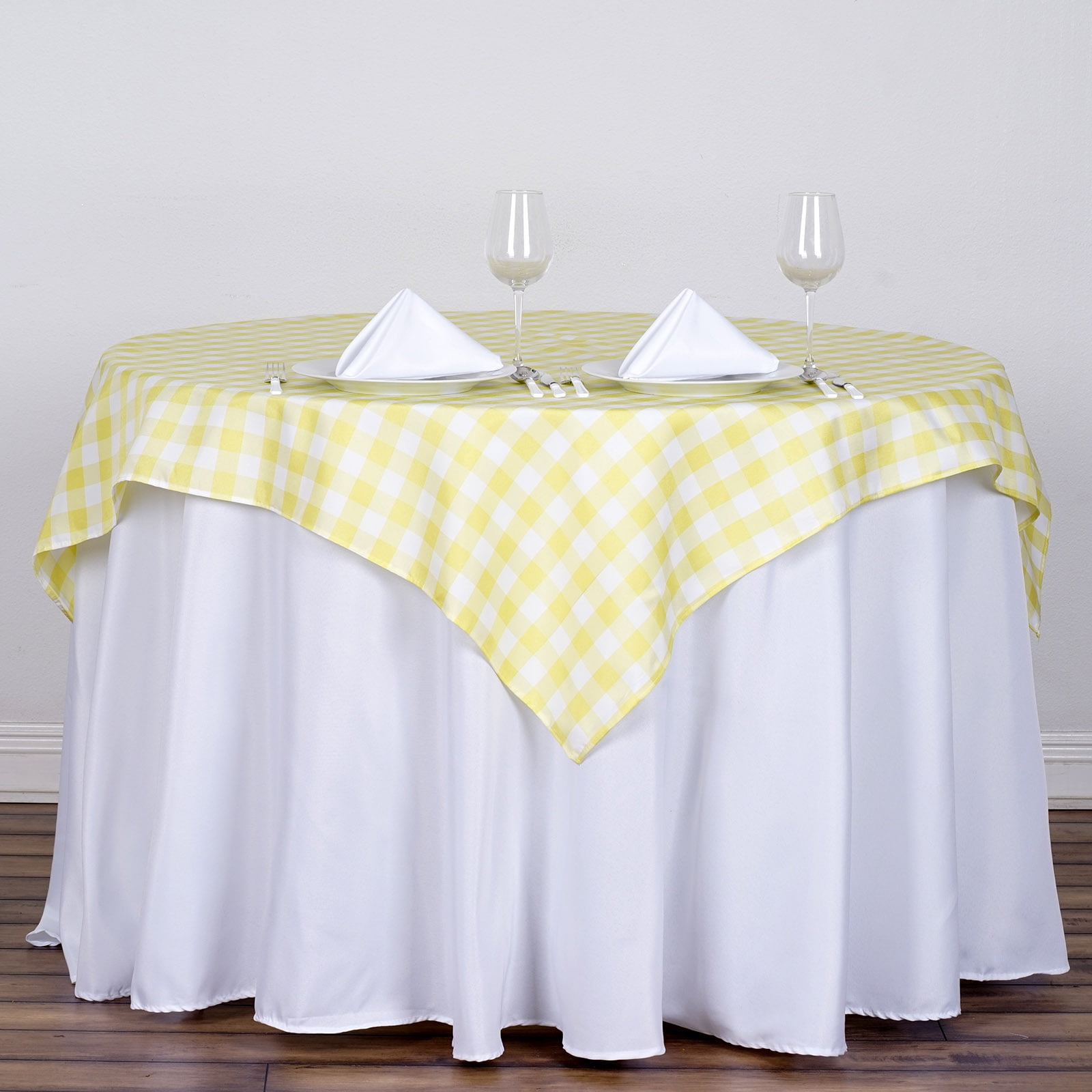 GINGHAM CHECK YELLOW WHITE SQUARE 54X54” 137X137CM TABLE CLOTH 
