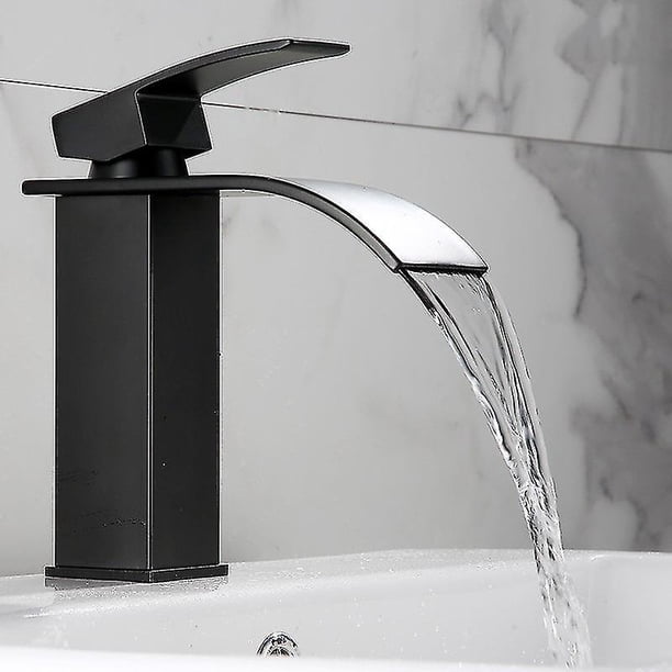 Grifo Negro WIYETY Grifo De Cascada Para Lavabo: Cascada, Grifo De Lavabo Con 2 Mangueras De Conexión De 60 Cm, Grifo Mezclador Monomando Negro, Grifo De Agua Caliente Y Fría Grifo Cascada Monomando