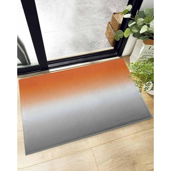 Orange Gradient Grey Ombre White Stripe Doormat Shaggy Plush Rug, Comfy Furry Floor Area Rugs Modern Minimalism Style Cozy Throw Shag Carpets Indoor Entrance Decor Door Mats