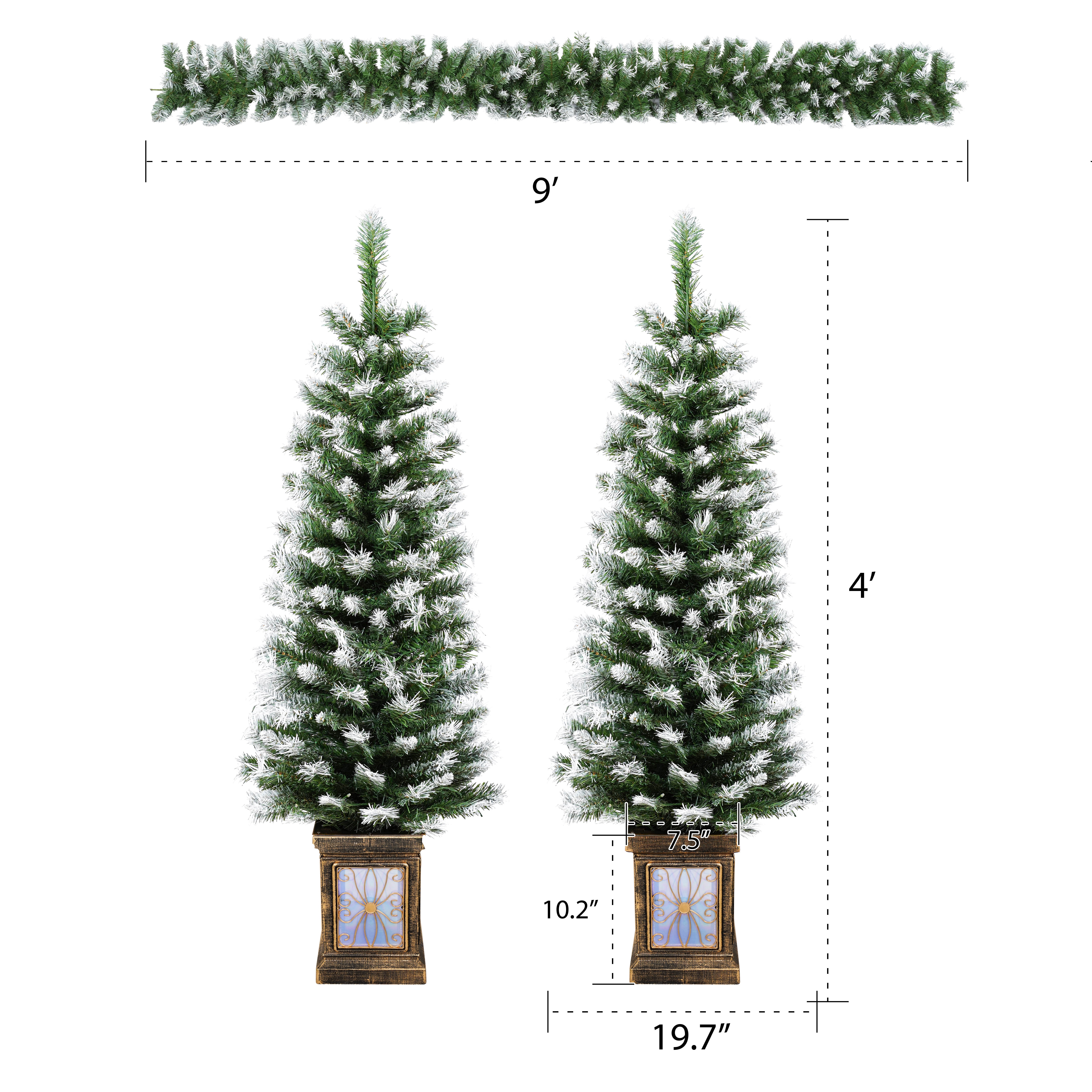 Set of 2 4ft Prelit Christmas Trees with Gold Pots Symmetrical Holiday Decor