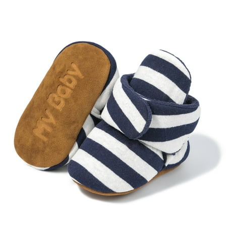 

Infant Baby Plush Booties Striped Soft Sole Anti Slip Crib Shoes First Walker Shoes For Winter