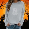 thumbnail image 3 of Dpjklzsn Women’s Halloween Rhinestone Ghost Sweatshirt, Loose Fit Long Sleeve Crewneck Pullover Top, Polyester Blend Casual Fall Shirt, 3 of 6