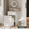thumbnail image 5 of Semiocthome Makeup Vanity with 360° Mirror Lights, Storage Stool with Wheels, Bedroom,White, Adult, 5 of 9