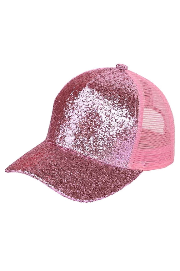 Radiant Shimmer Adjustable Trucker Mesh Baseball Cap Hat, Glitter Pink