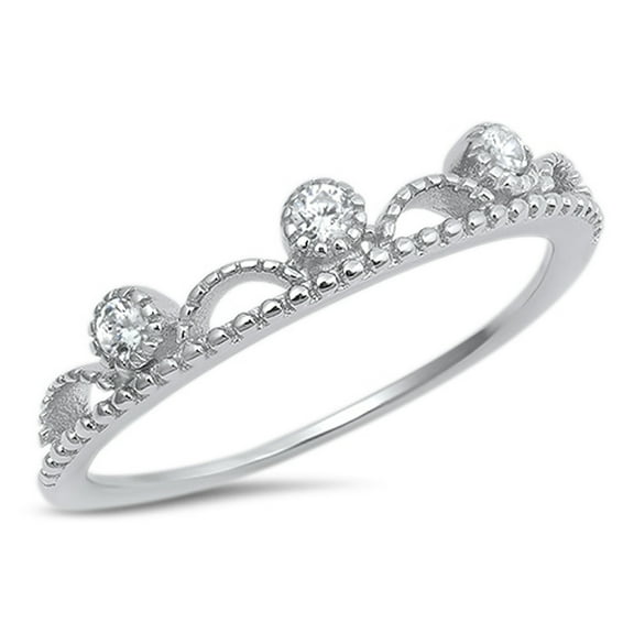 White Cubic Zirconia Tiara Princess Ring Sterling Silver Band 925 Jewelry Female Male Unisex Size 9