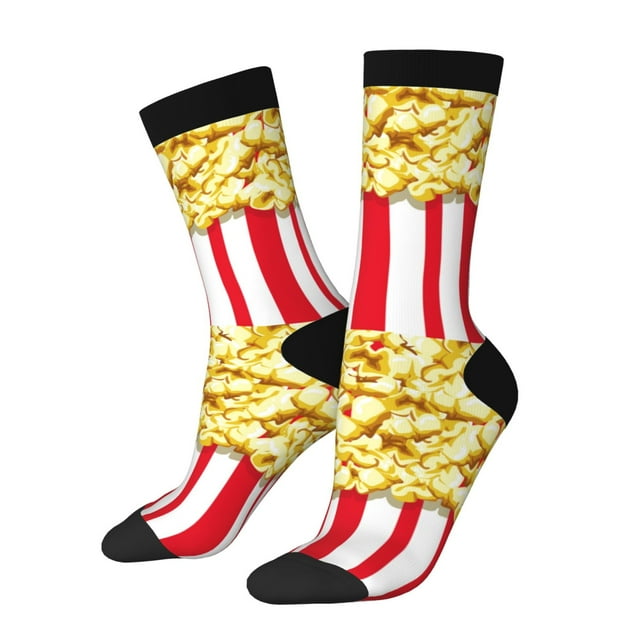 Fotbe Popcorn Calcetas Largas con Estampado para Hombre y Mujer – Calcetas de Compresión Transpirables y Elásticas, Viajar y Uso Diario Talla 5-11