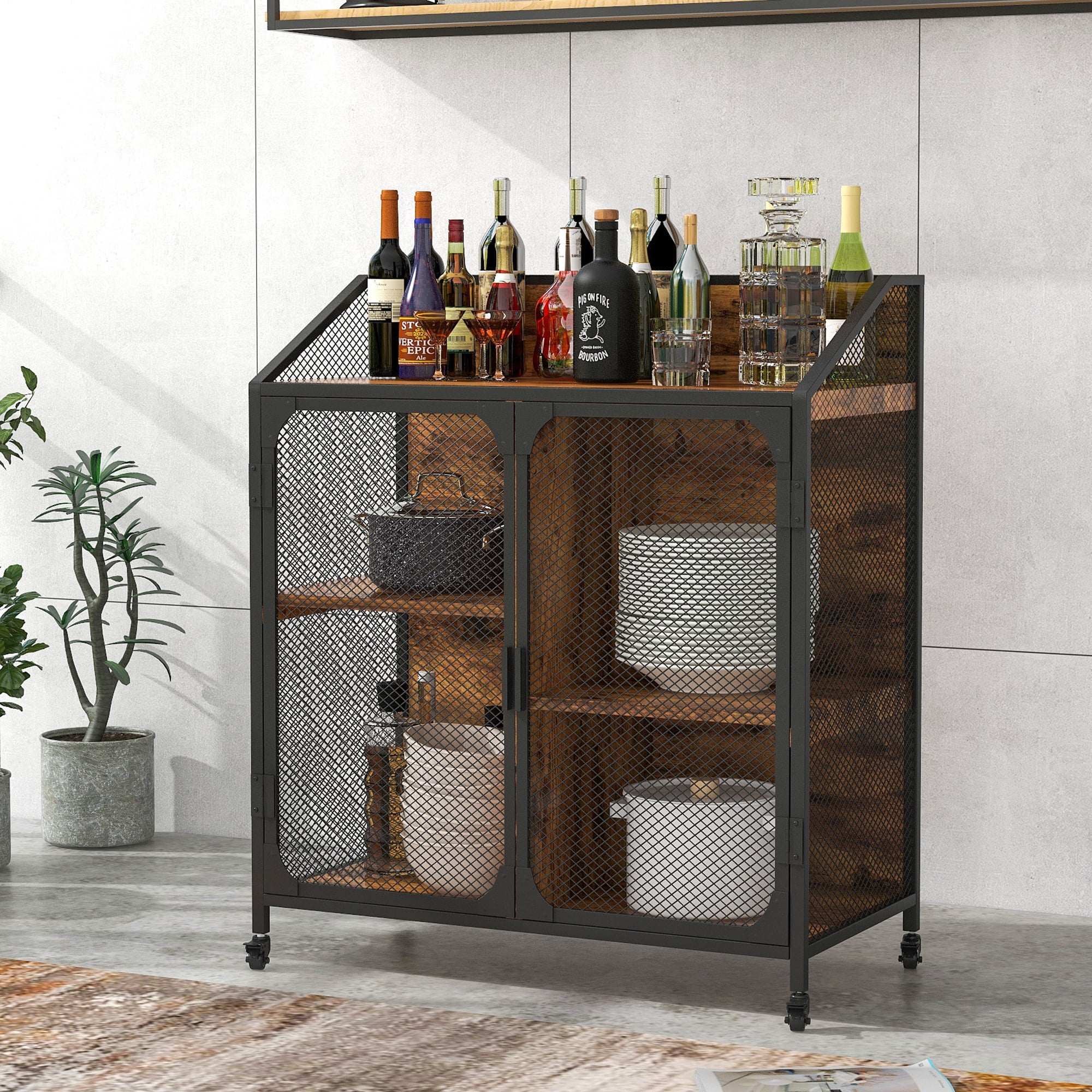 Industrial Metal wine Cabinet With 2 Doors 