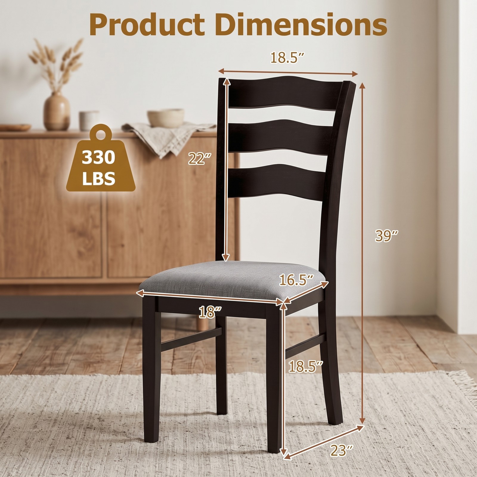 Furnibear Farmhouse Dining Chairs Set of 2, Upholstered Velvet Kitchen Chairs with Elegant Hollowed Wave Backrest, Rubber Wood Legs, Ergonomic Side Chairs for, Gray