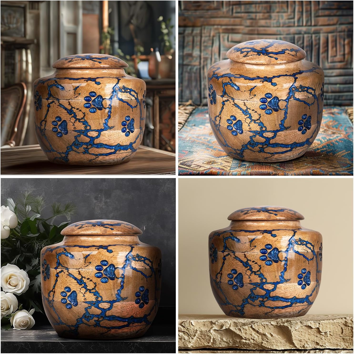 Wood Pet Urns for Dog/Cat Ashes - Small 10 Cu/in Resin Decorative Urn for Ashes for Dog, Urns for Cats - Pet Memorial Remembrance Box